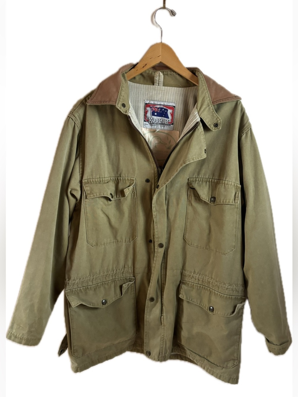 Vintage Koolah Cotton Field Jacket with Brown Leather Collar